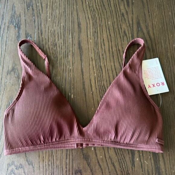Roxy Chocolate Brown Ribbed Love The Oceana Bikini Top Med NWT - Picture 2 of 8